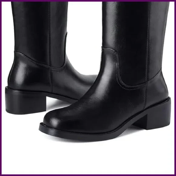 Women's Knee High Boots Square Toe Chunky Heel Pull On Wide Calf Size 7 - Picture 6 of 7